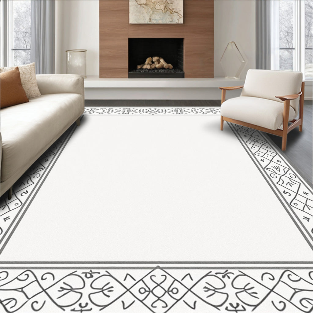 Geometric Grey Vine Border Rug