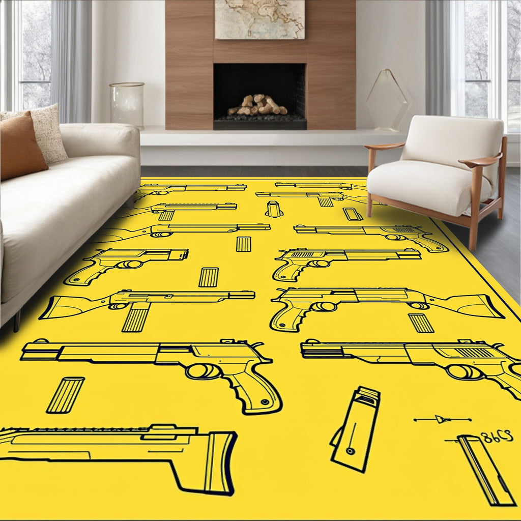 Yellow Outline Weapon Collection Rug