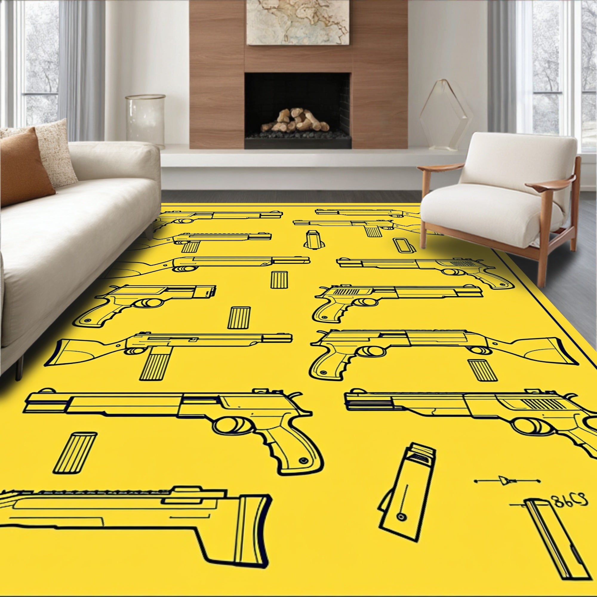 Yellow Outline Weapon Collection Rug