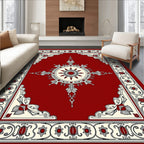 Crimson Cream Floral Sunburst Medallion Rug