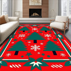 Festive Red Poinsettia Christmas Trees Rug