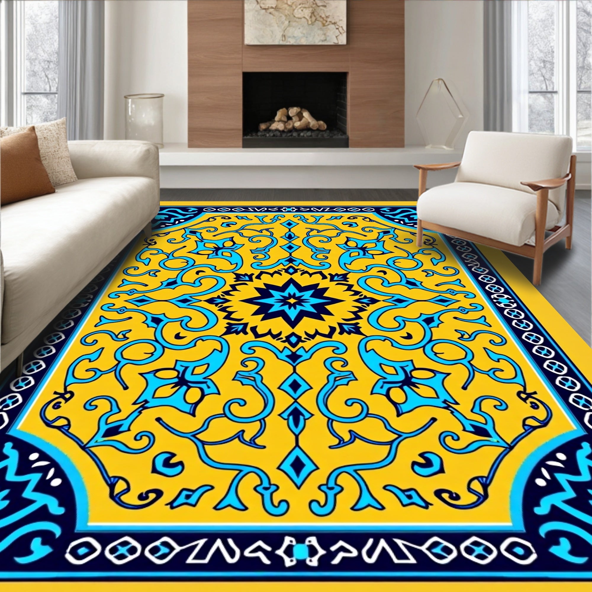 Golden Turquoise Star Medallion Rug