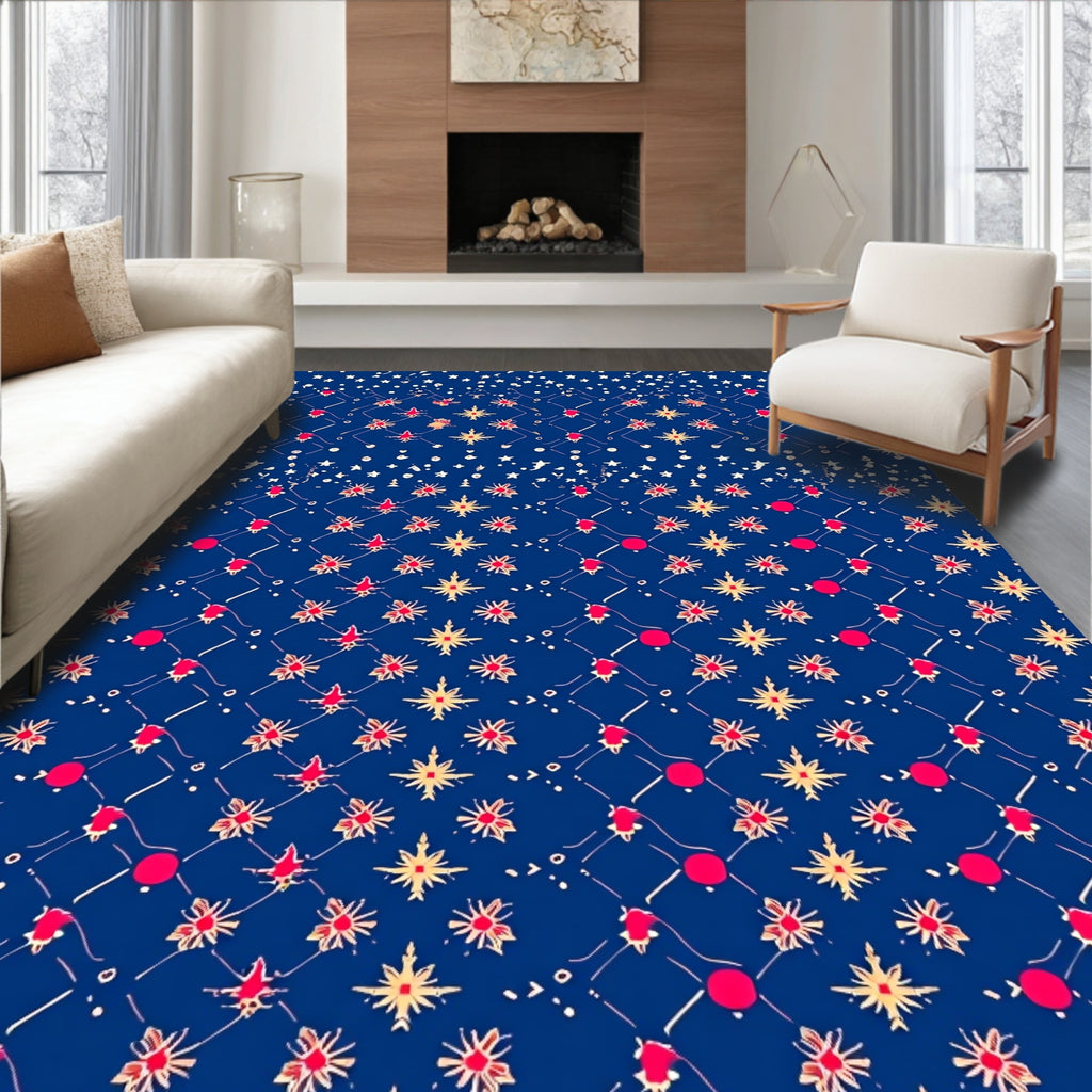 Deep Blue Starburst Diamond Medallion Rug