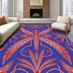 Crimson Feather Swirl Blue Rug
