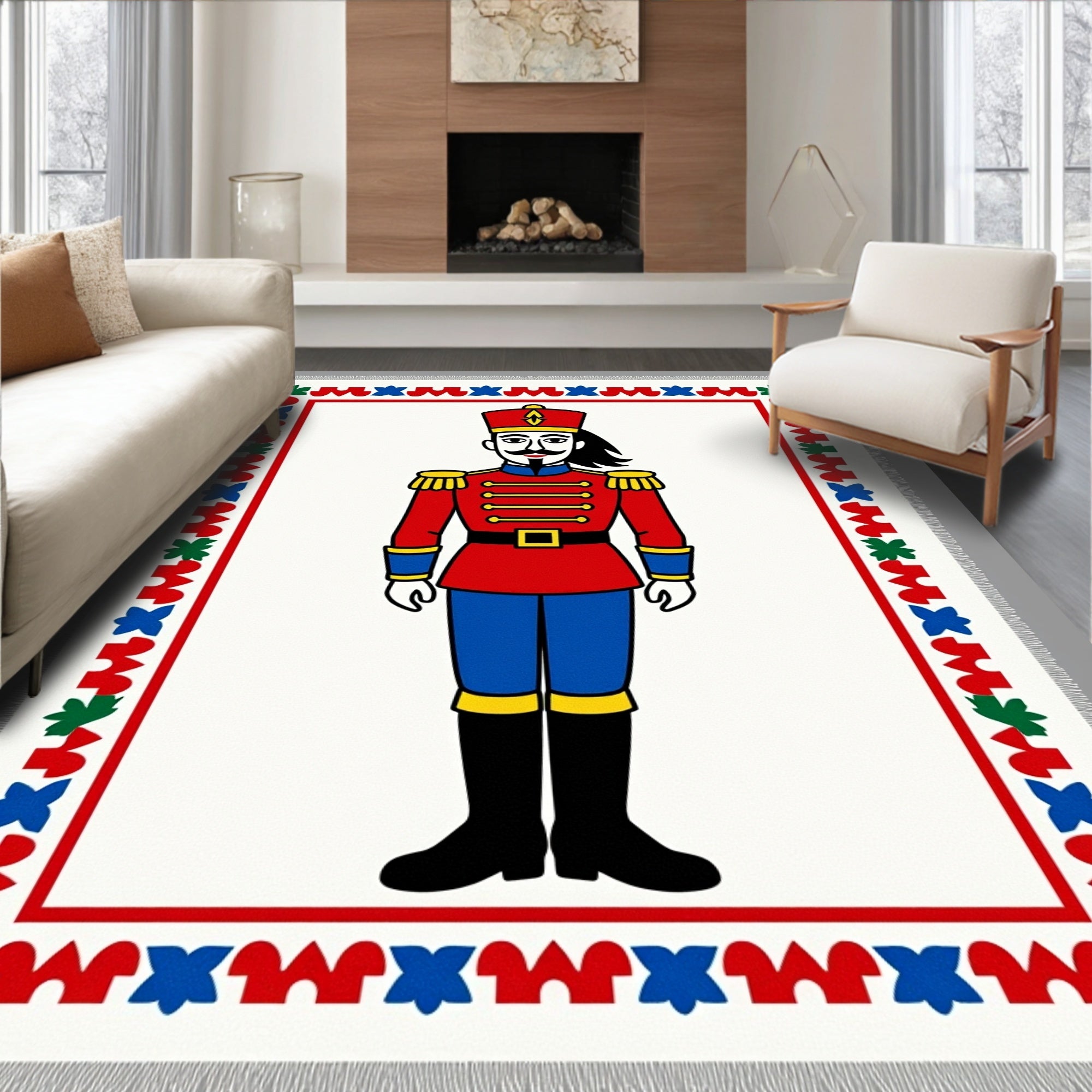 Royal Guard Nutcracker Red Blue Border Rug