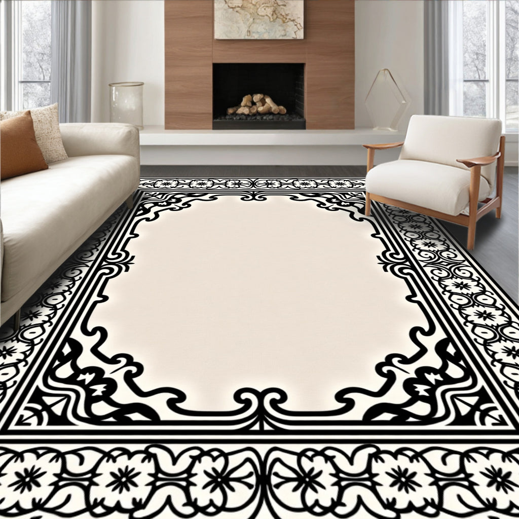 Ornamental Cream Black Border Rug