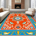 Vibrant Orange Floral Medallion Border Rug
