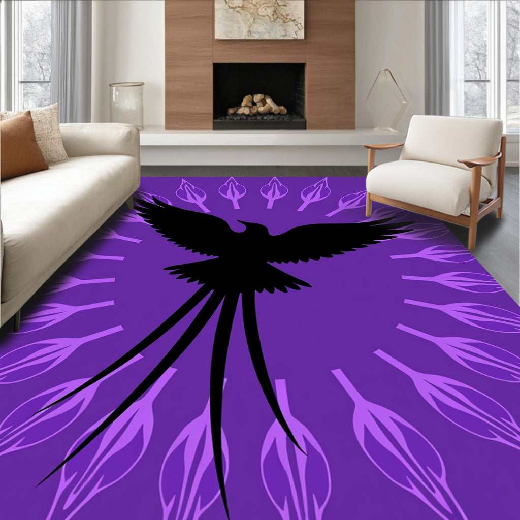 Elegant Black Bird Purple Mandala Rug