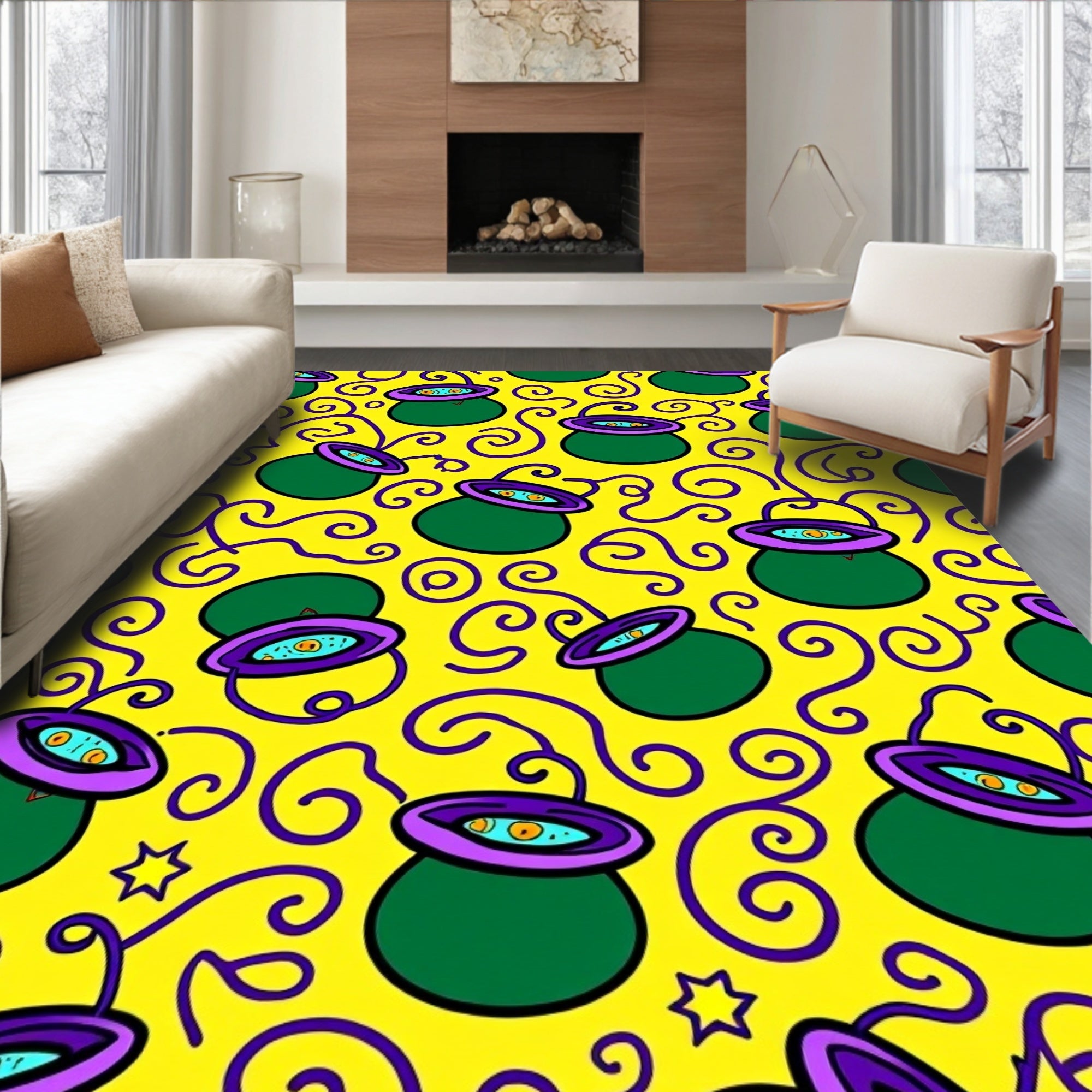 Emerald Cauldron Swirl Yellow Motif Rug
