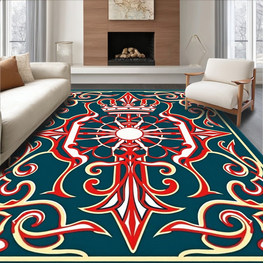 Crimson Crown Red Scroll Medallion Rug
