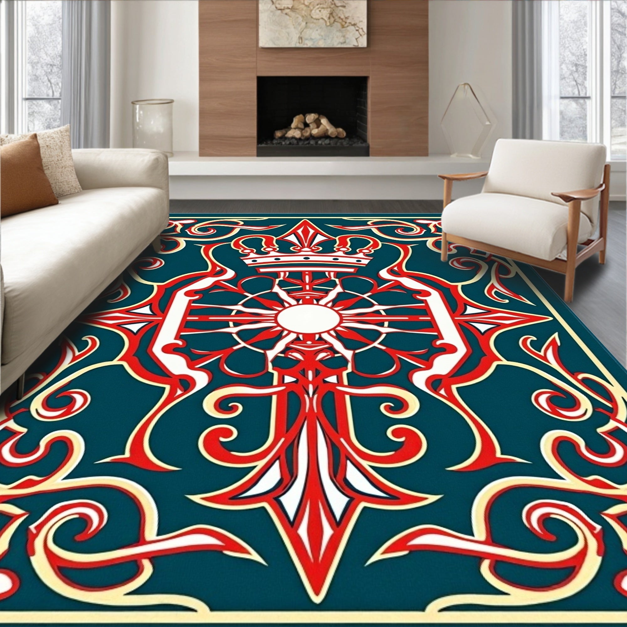 Crimson Crown Red Scroll Medallion Rug