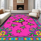 Vibrant Fuchsia Butterfly Floral Garden Rug
