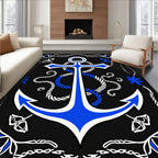 Nautical Blue White Anchor Rope Border Rug