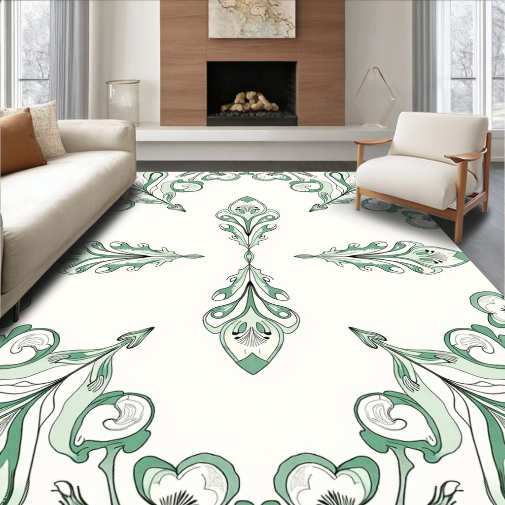 Verdant Art Nouveau Floral Swirl Rug