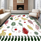 Whimsical Red Green Yellow Duck Feathers Rug