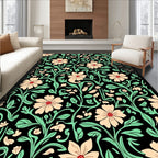 Peach Blossom Vine Black Rug