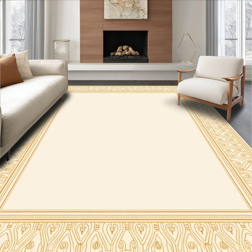 Gold Art Deco Bordered Cream Rug