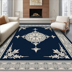 Navy Cream Classic Medallion Square Rug
