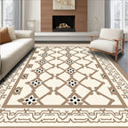 Cream Taupe Lattice Geometric Border Rug