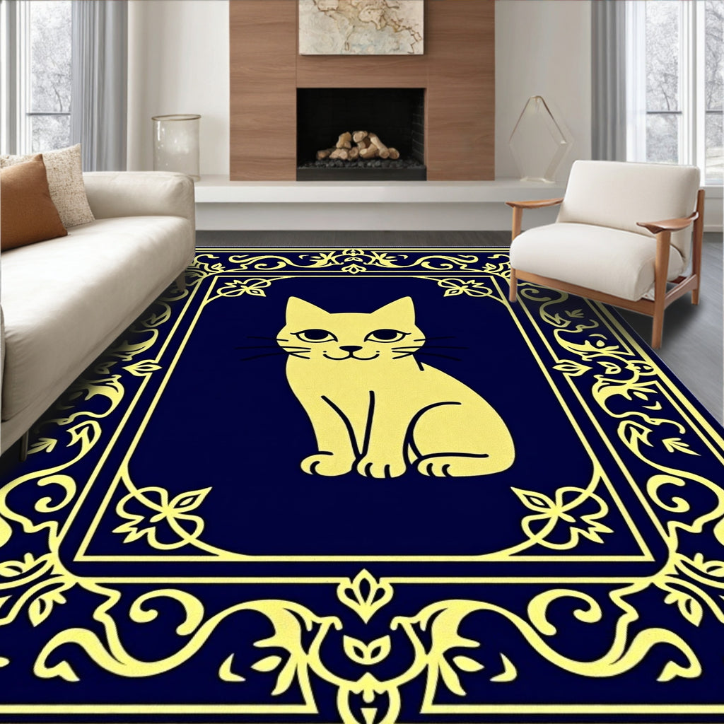 Yellow Cat Ornate Border Rug