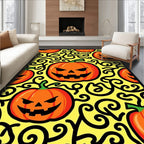 Spooky Orange Pumpkin Swirl Yellow Rug