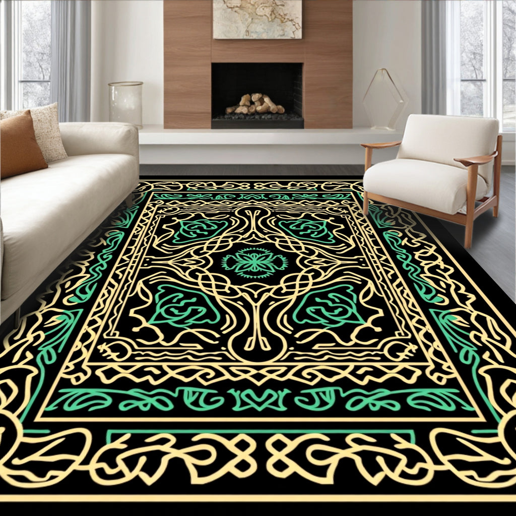 Yellow Green Interlaced Floral Medallion Rug