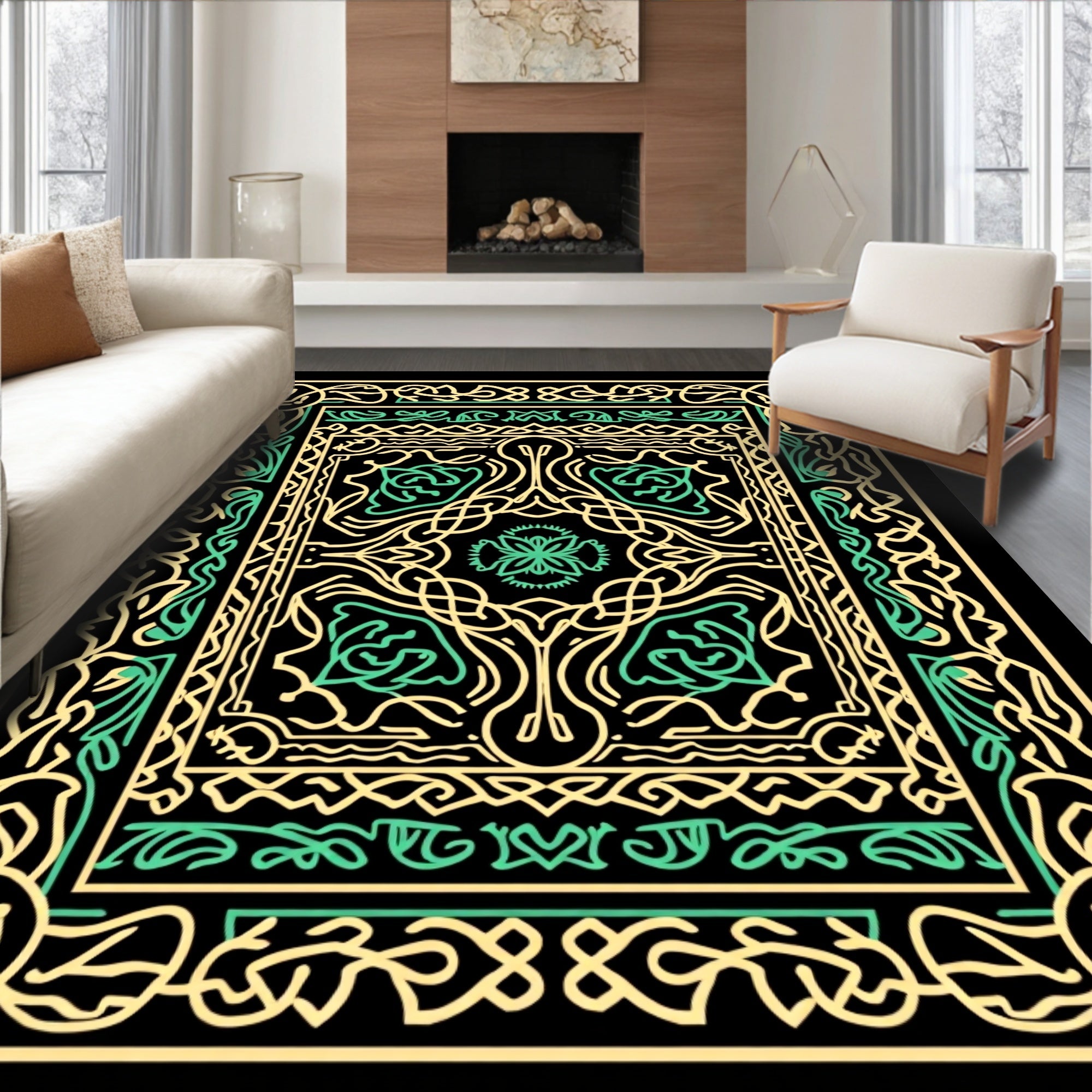 Yellow Green Interlaced Floral Medallion Rug