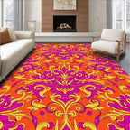 Vivid Magenta Yellow Floral Damask Rug