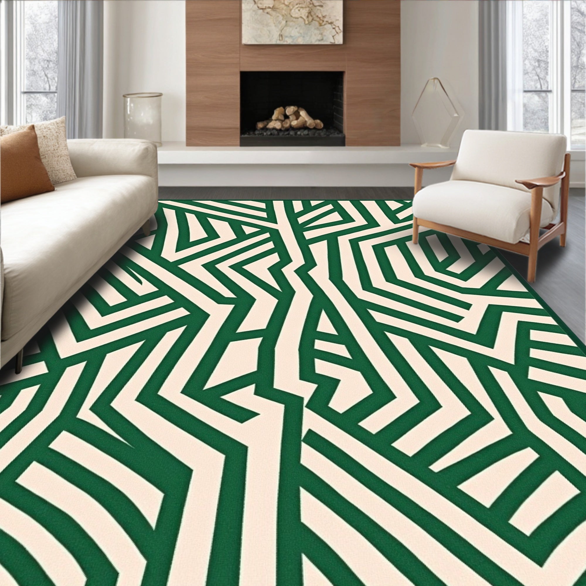 Bold Emerald Abstract Geometric Rug