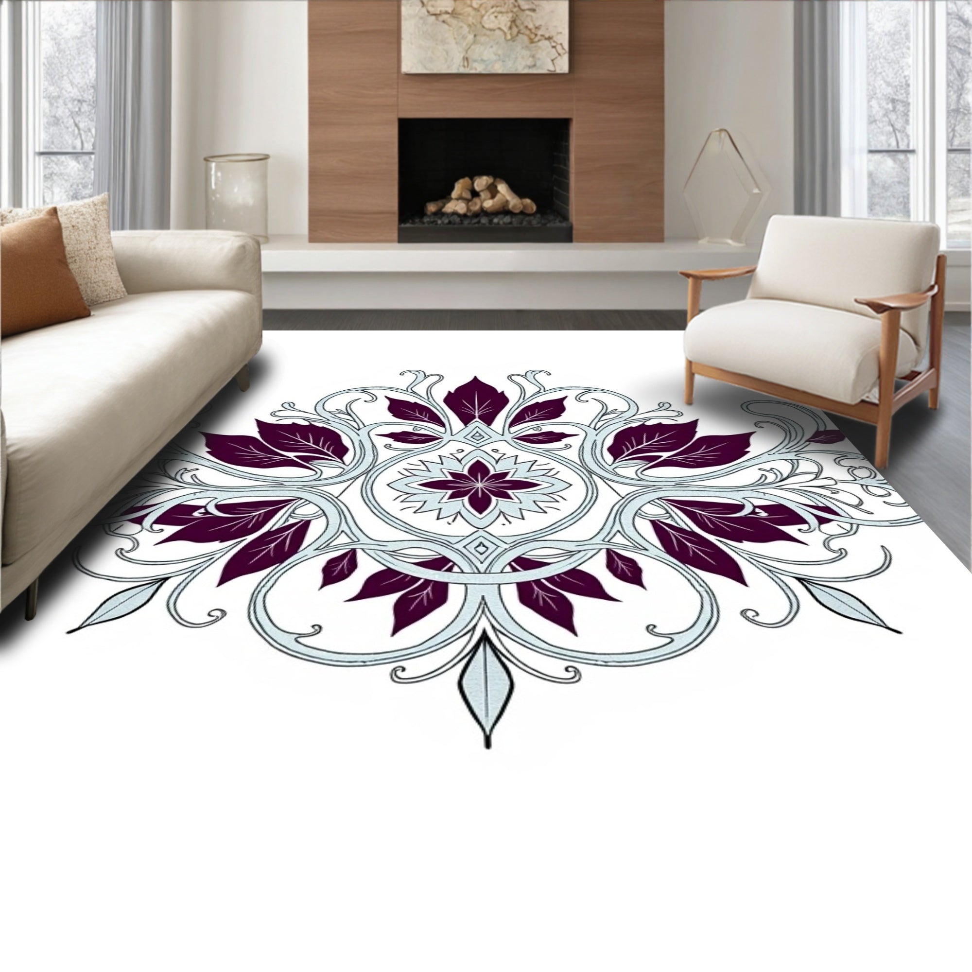 Plum Swirl Floral Medallion Rug