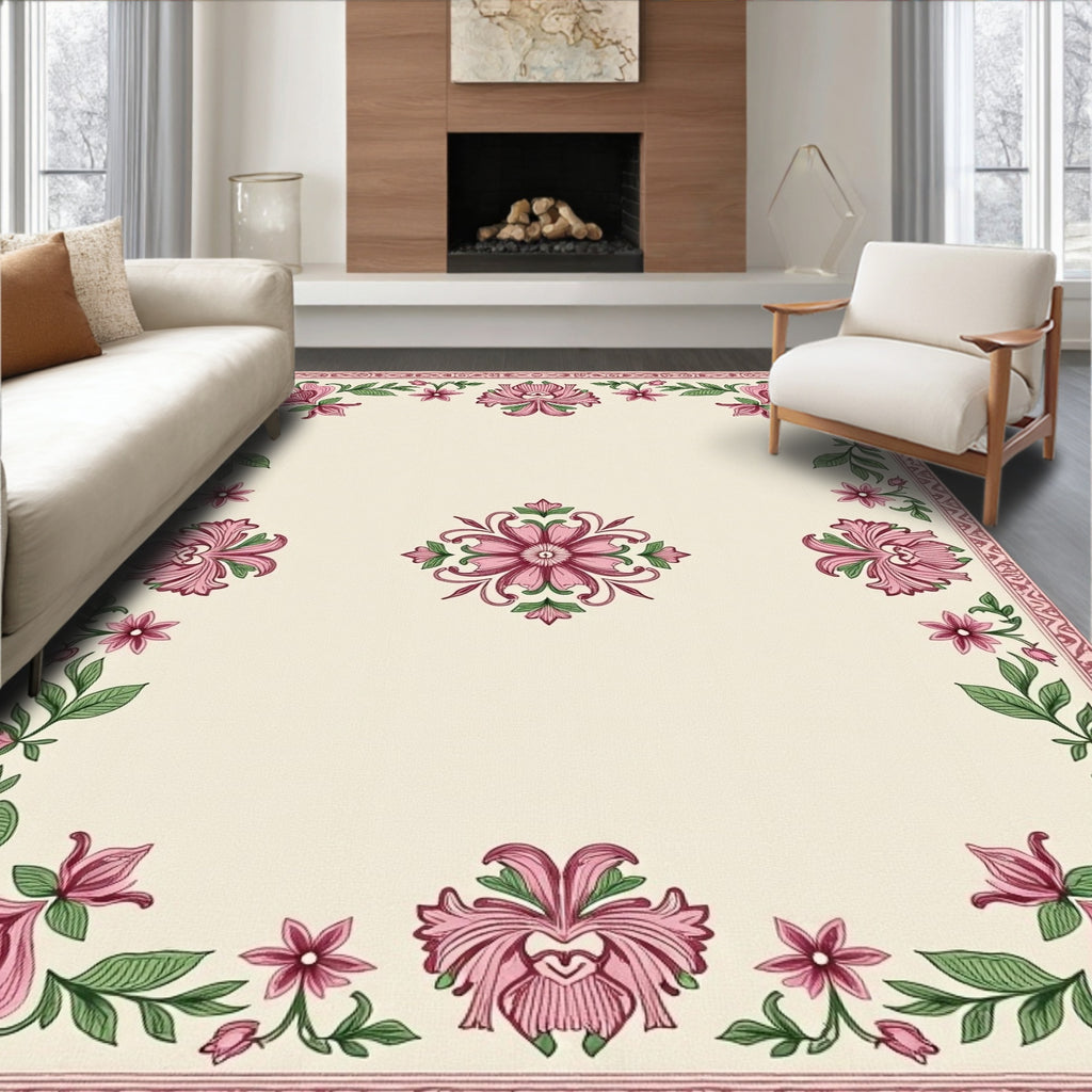 Pink Floral Bouquet Meadow Rug