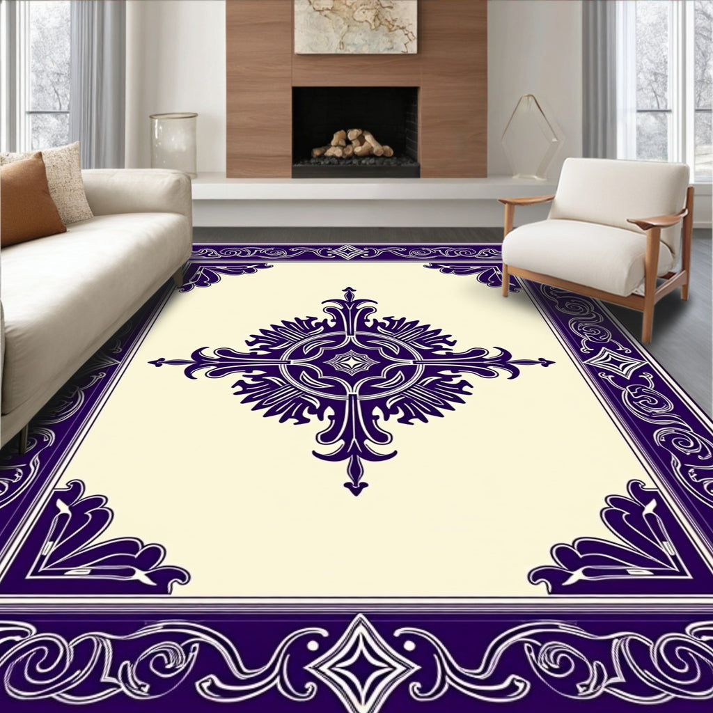 Deep Purple Floral Frame Medallion Rug