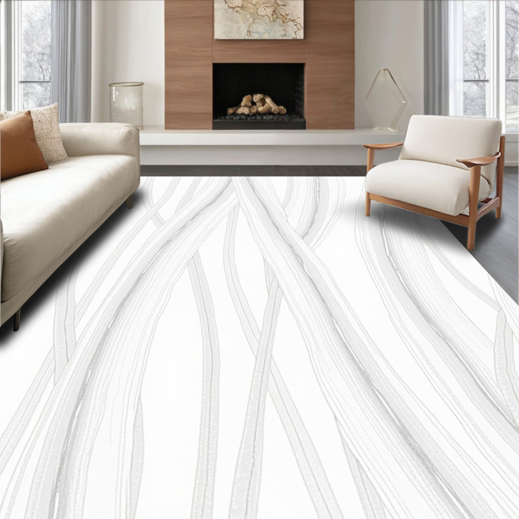 White Abstract Bamboo Grove Rug