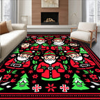 Festive Red Green Elves Christmas Border Rug