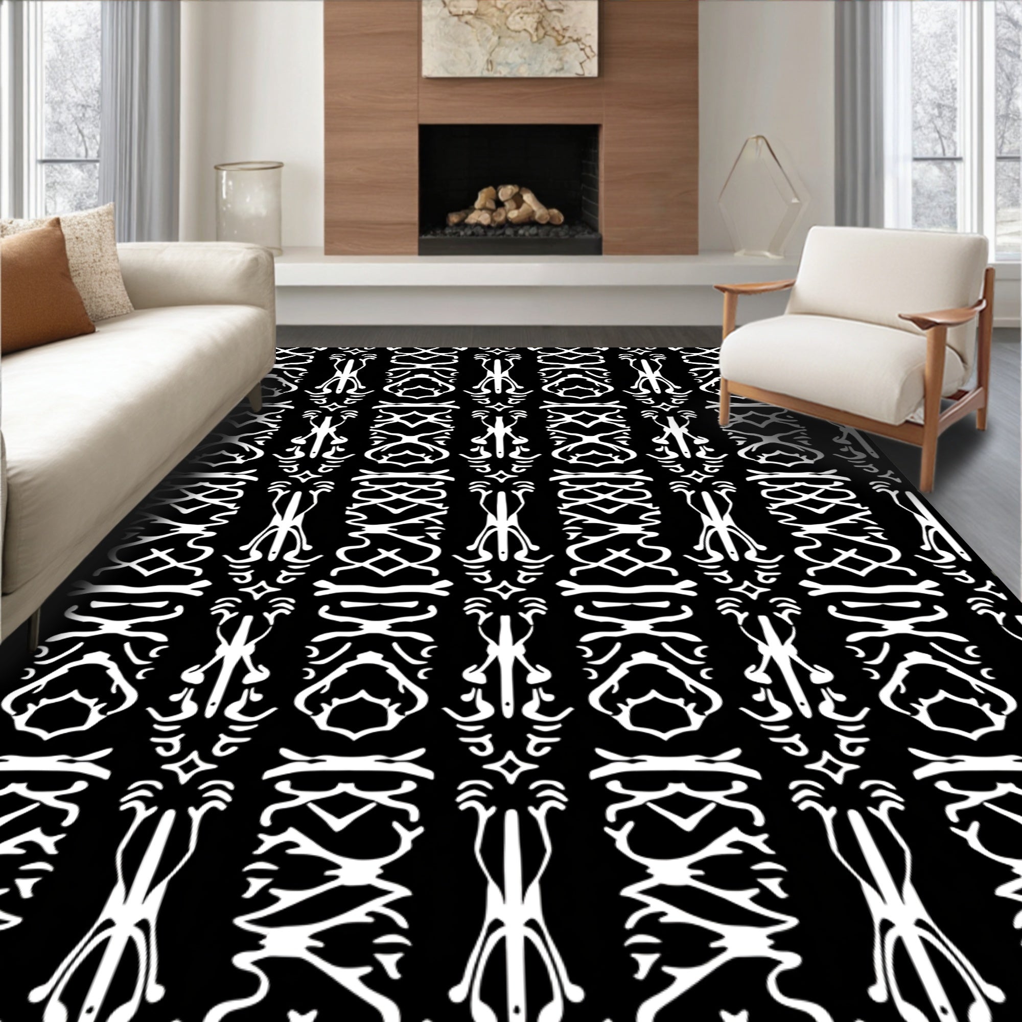Classic White Tribal Geometric Rug