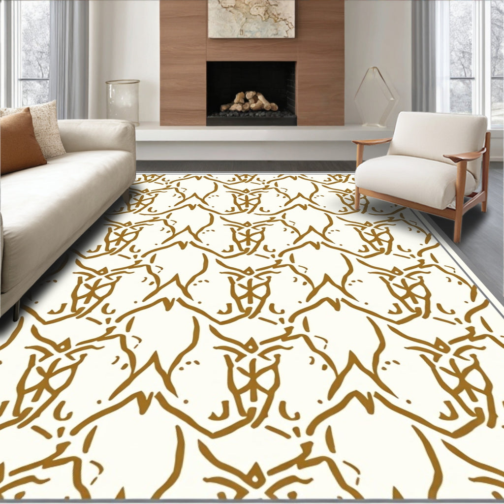 Golden Brown Interlocking Arabesque Fabric Rug