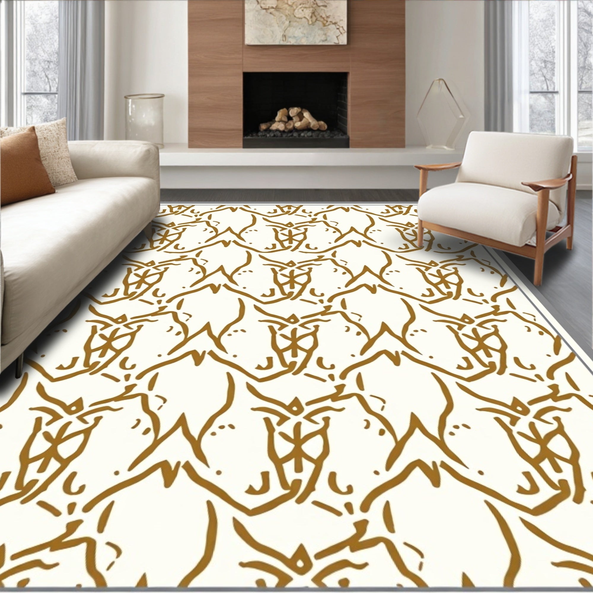 Golden Brown Interlocking Arabesque Fabric Rug