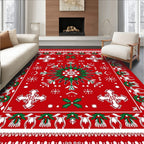 Red White Green Holiday Snowflake Medallion Rug