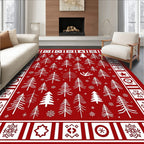 Crimson Winter Tree Snowflakes Border Rug