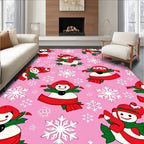 Pink Retro Snowman Snowflake Collection Rug