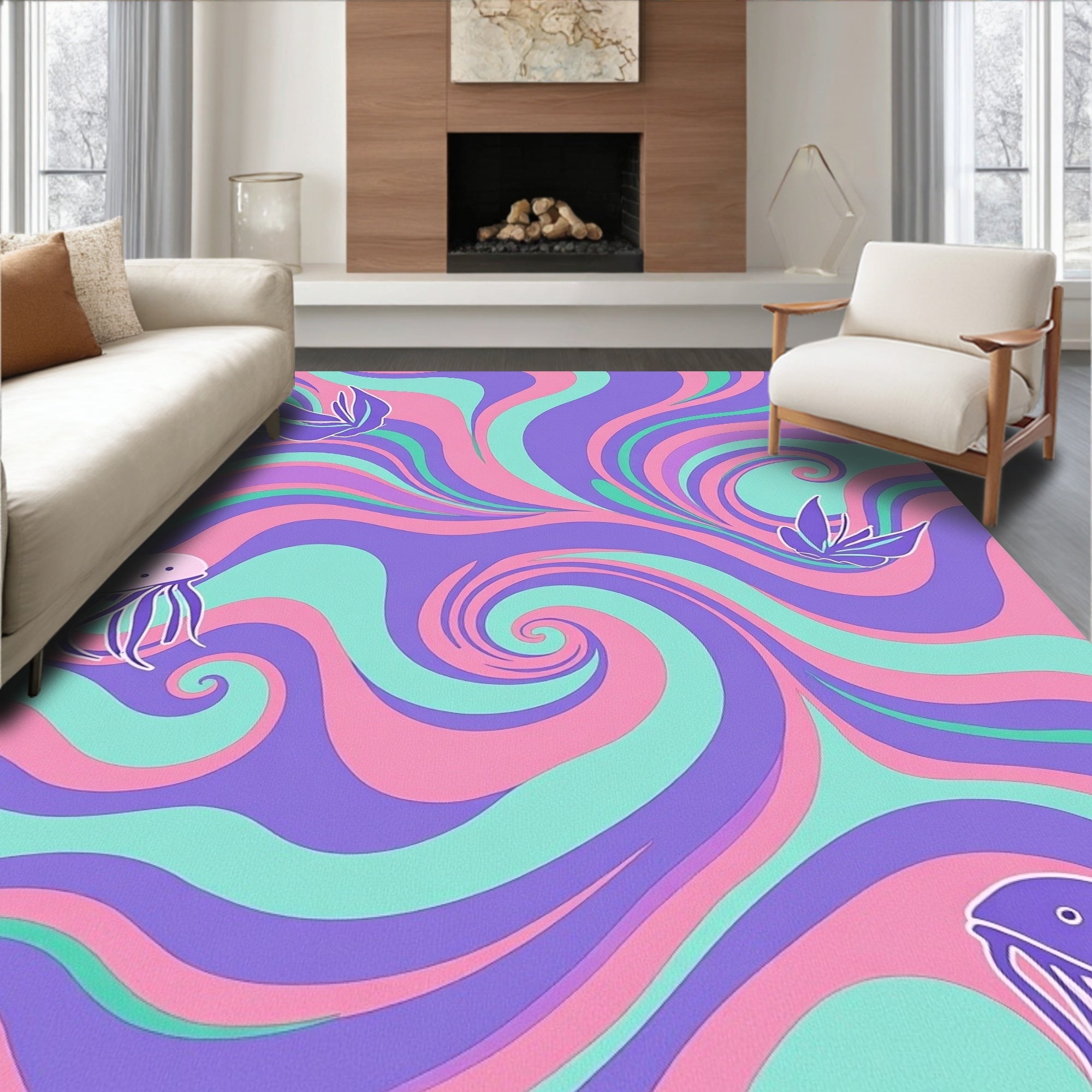 Pastel Swirl Jellyfish Swirl Rug