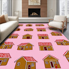 Gingerbread Houses Red White Swirl Roof Rug