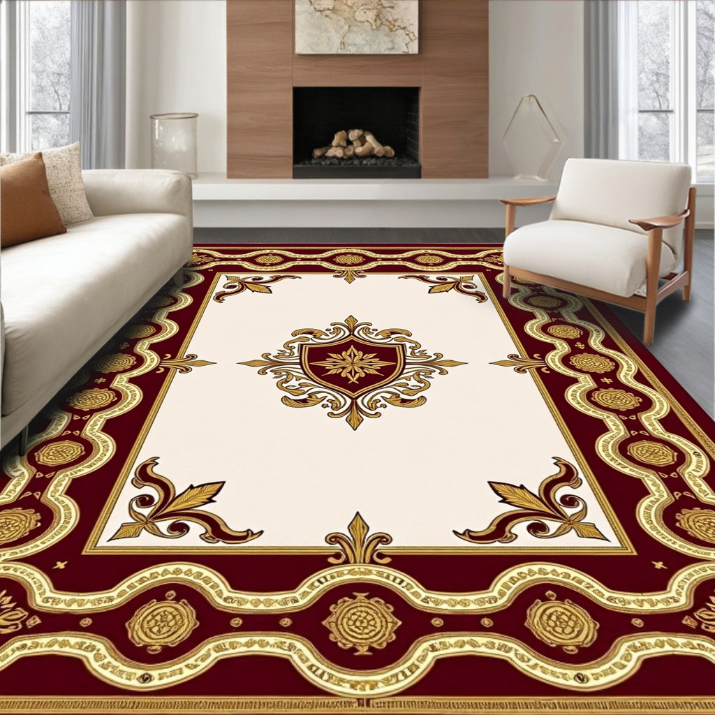 Rich Burgundy Gold Crested Medallion Rug