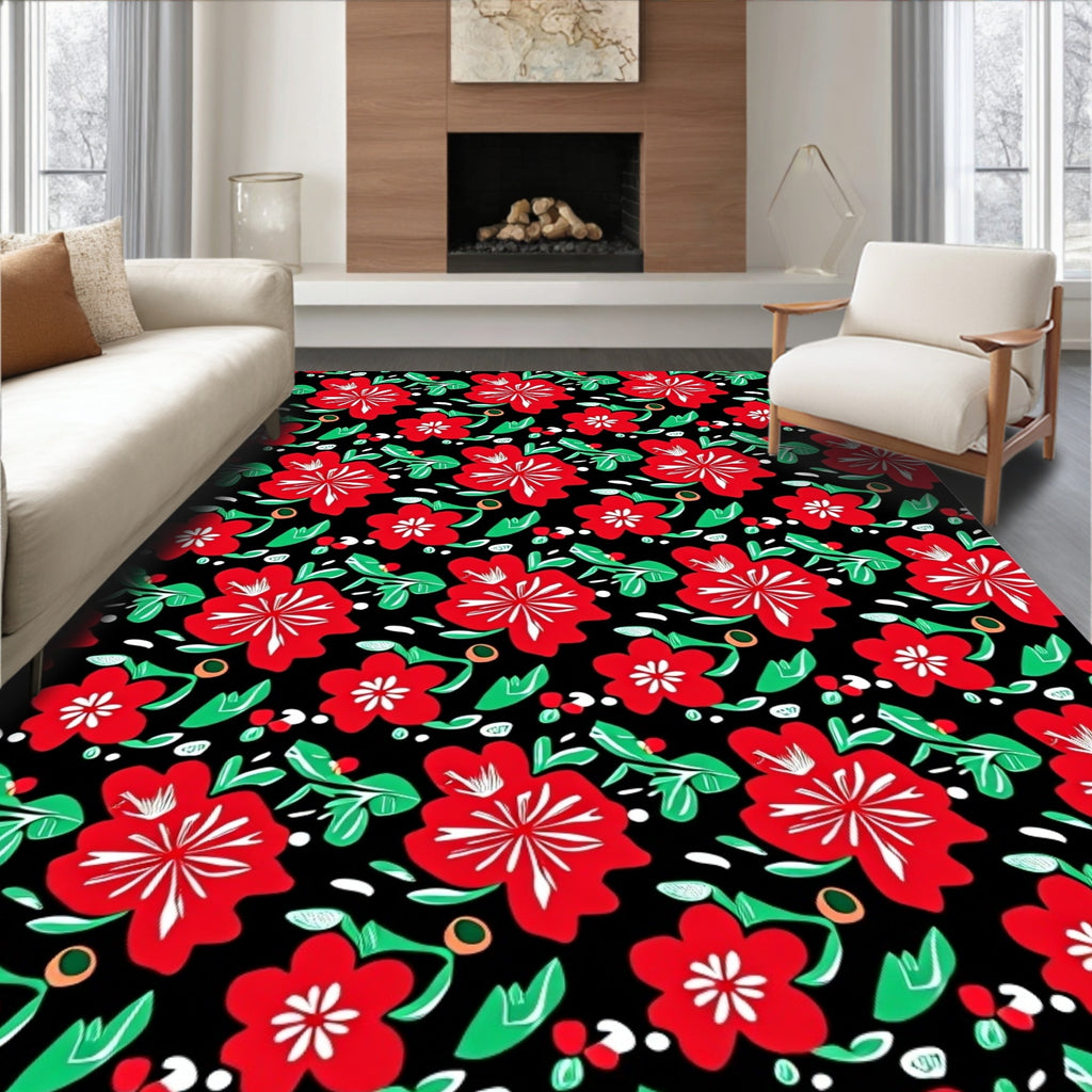 Enchanting Crimson Floral Sprigs Rug