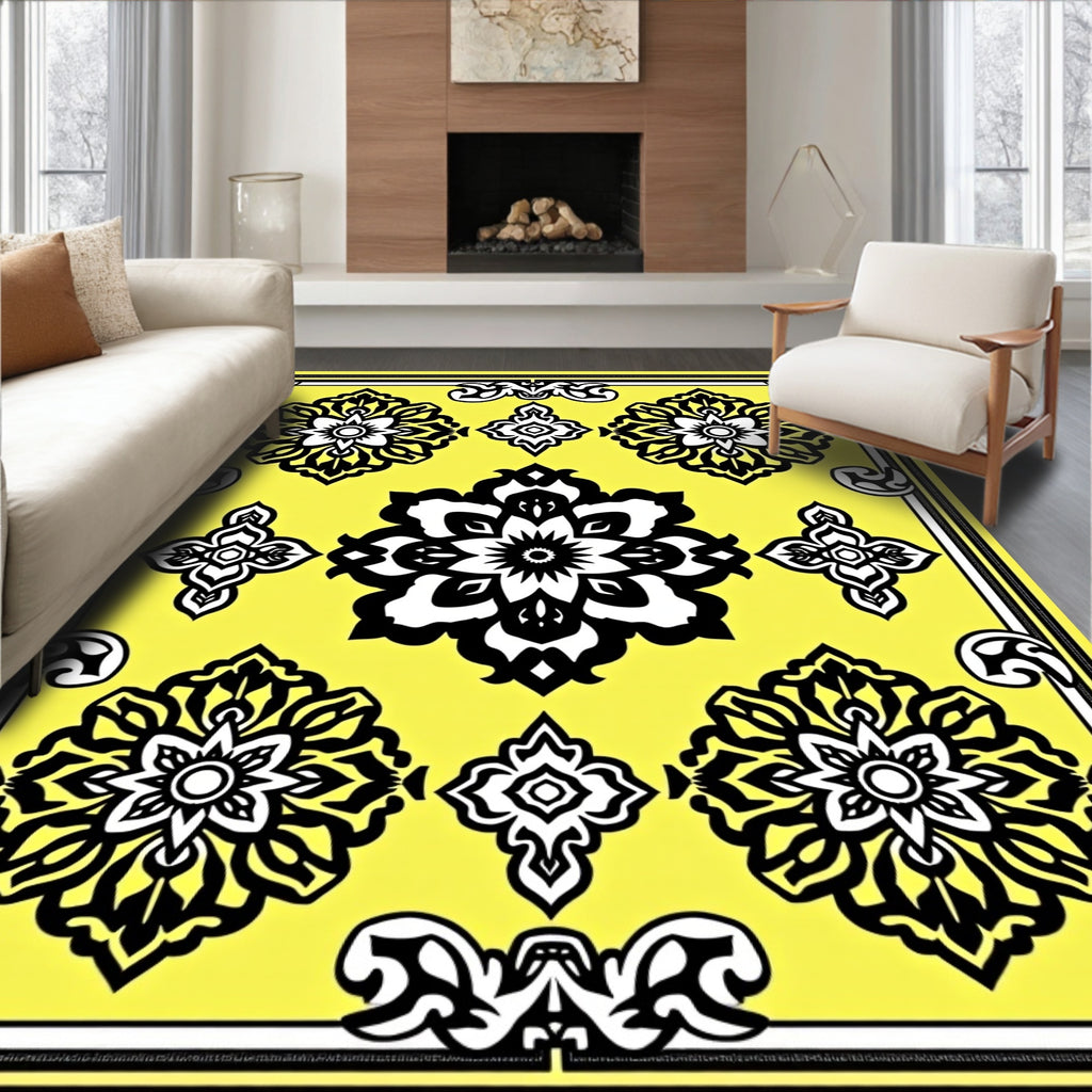 Vibrant Marigold Floral Medallion Rug