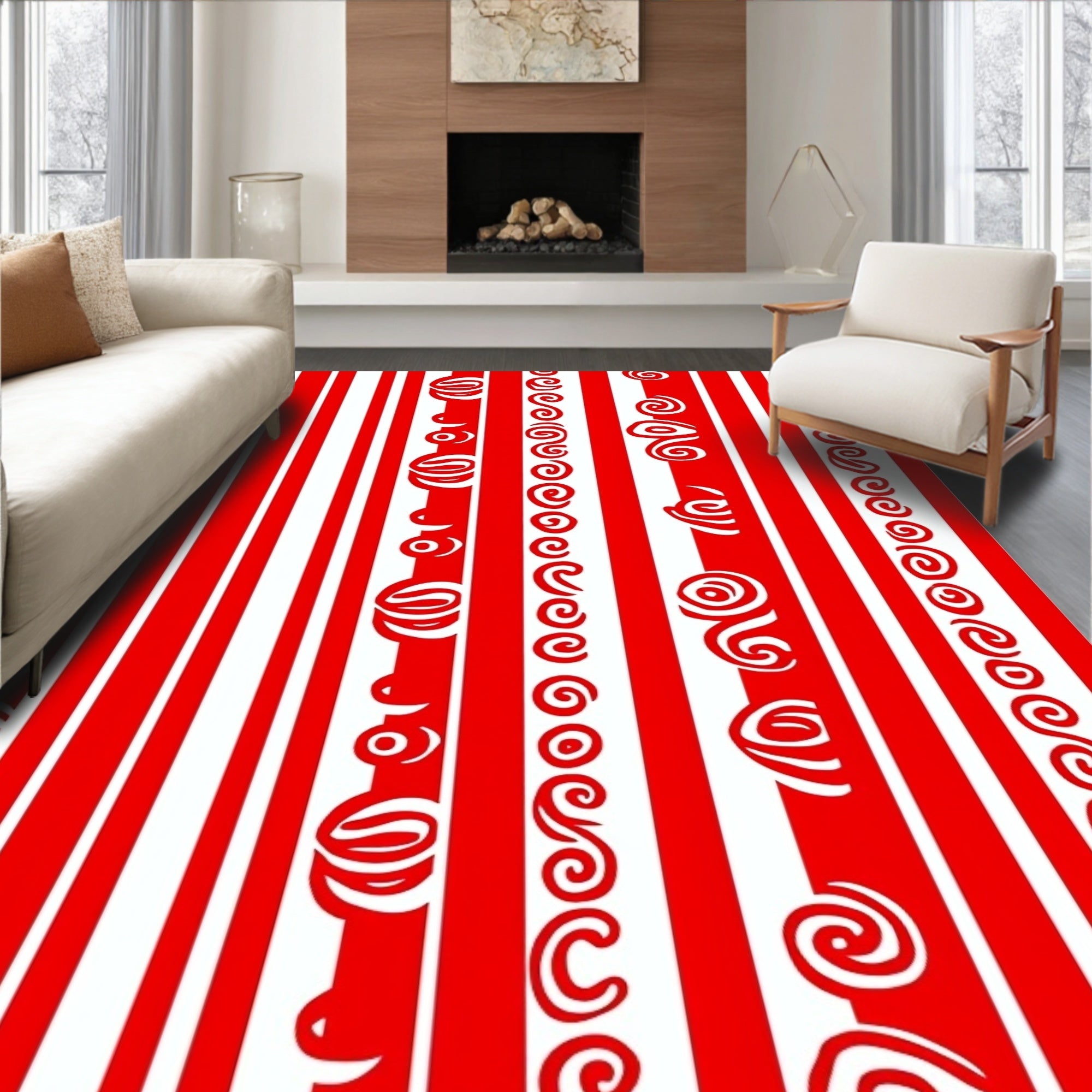 Bold Red Spiral Stripe Rug