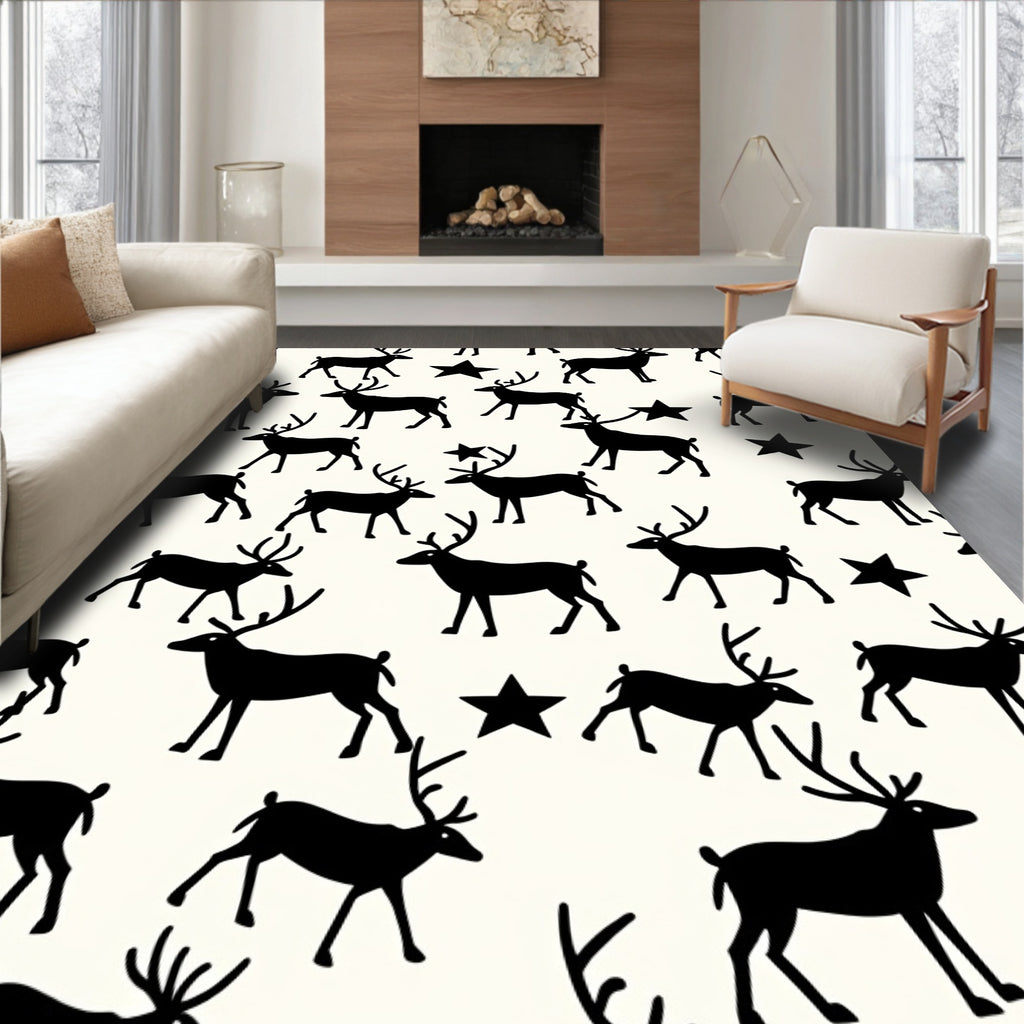 Black Reindeer Star Silhouette Rug