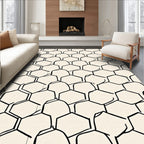 Cream Black Hexagonal Organic Grid Rug
