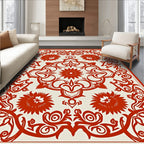 Crimson Floral Medallion Square Rug