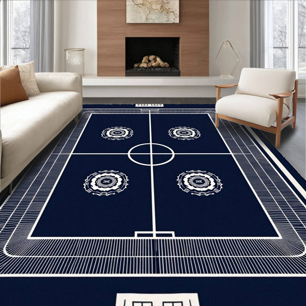 Navy White Stadium Court Medallions Rug